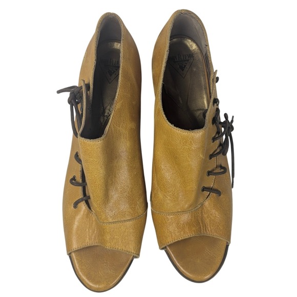 John Fluevog Goldenrod Summertime Ashbury‎ Peep Toe Lace Up Platform Block Heel - Picture 3 of 9